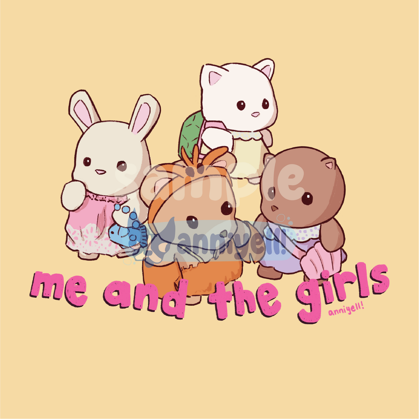 me and the girls Mini Art Print