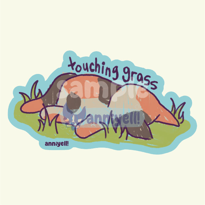 touching grass Die-Cut Sticker