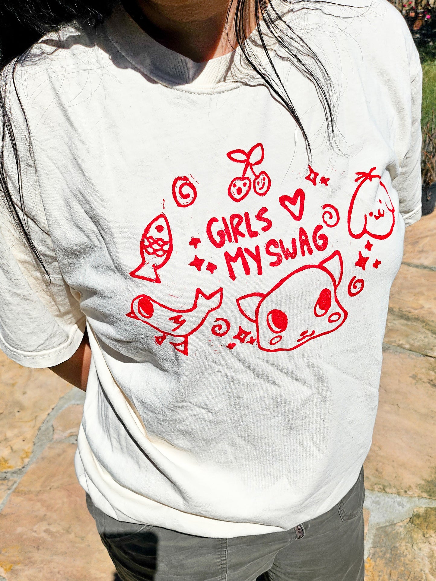girls love my swag Hand Printed T-Shirt