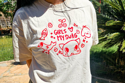 girls love my swag Hand Printed T-Shirt